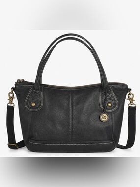 THE SAK Black Pebbled Leather Classic Everyday Medium Satchel Top Zip Purse Bag